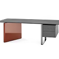 Modern Office Desk With Grey Tabletop Red Legs And Two Functional Drawers 3d model