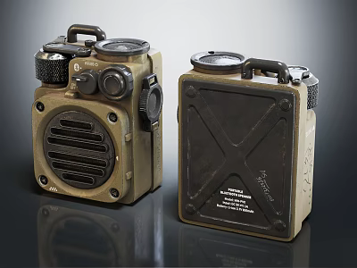 Dual Portable Vintage Industrial Speakers With Khaki Black Design Knobs Handles And Rugged Exterior 3d model