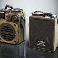Dual Portable Vintage Industrial Speakers With Khaki Black Design Knobs Handles And Rugged Exterior