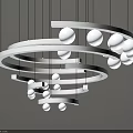 Modern Chandelier Design With Multiple Circular Rings And White Globe Lights 3d model