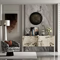 Zebra Pattern Leisure Chair in Modern Interior with Marble Cabinet Floor Lamp and Decorative Wall Art
