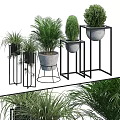 Indoor Decorative Plant Set With Modern Metal Stands And Assorted Greenery