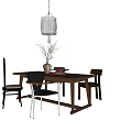 Quiet Ancient Style Dining Table and Chair Combination Ornaments Combination Art Chandelier 3d model