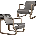 Modern Armchair With Wooden Frame Gray Curved Seat And Unique Backrest Design