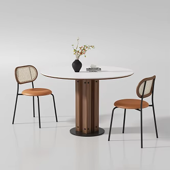 Middle Ancient Round Dining Table and Chair 3d model
