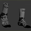 Black And White Socks With UCR Lettering Panda Pattern And Polka Dots 3d model