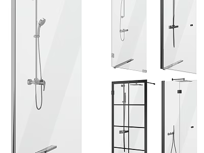 Shower Sauna Interior Design With Glass Partition And Metal Frame Shower Head 3d model