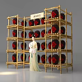 Wine Label Restoration Display With Bamboo Shelves Wine Jars And Lady Statue