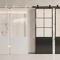 Modern Sliding Doors With White Black Frames Grid And Vertical Strip Glass 3d model