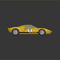 Yellow Sports Car With Black Stripes And Number 1 Decal Shiny Exterior