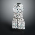 Sleeveless White Floral Pattern Dress With Collared Neckline And Cinched Waist