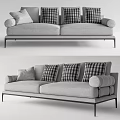Light Gray Fabric Upholstered Two Seater Sofa With Plaid Cushions And Metal Legs