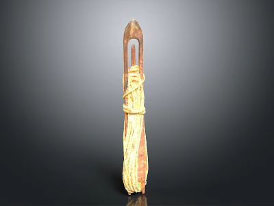 Ancient Wooden Tool With Rope Binding And Traditional Craftsmanship Design 3d model