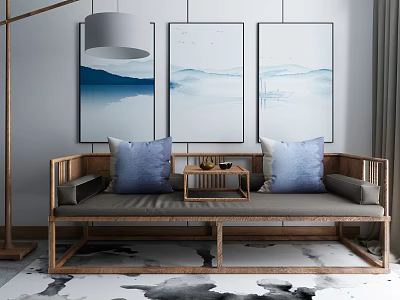 New Chinese-style Rohan Bed Sofa Coffee Table Combination 3d model