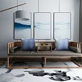 New Chinese-style Rohan Bed Sofa Coffee Table Combination 3d model