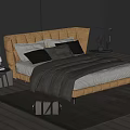 Modern Double Bed With Leather Headboard Gray Bedding Pillows Side Table Lamp And Dark Carpet In Bedroom