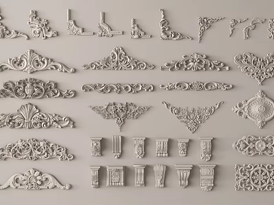 Ornate Decorative Carvings Various Classical Design Components For Furniture Architectural Decor 3d model