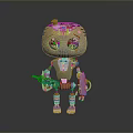 Cartoon Style Metallic Robot With Green Eyes Holding Green Bottle And Mechanical Structure