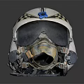 White Aviator Helmet With Blue And White Checkered Pattern Face Mask And Metallic Parts