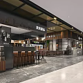 Modern Mall Hall Interior With MORRIN SEA Cafe Wooden Counter And Display Shelves