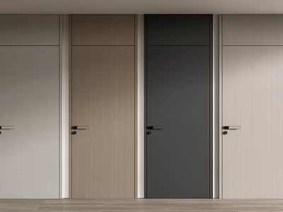 Modern Interior Hinged Doors In Various Colors With Wooden Texture And Metal Handles 3d model
