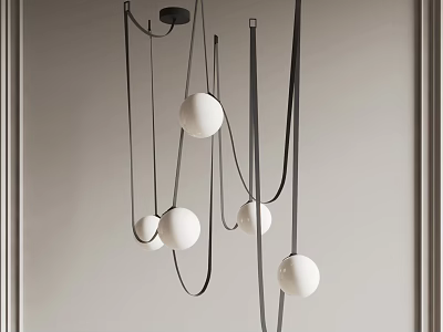 Modern Pendant Light With Black Metal Hanging Lines And White Spherical Shades 3d model