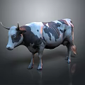 Realistic 3D Cow Model With Black And White Spots On Gray Background