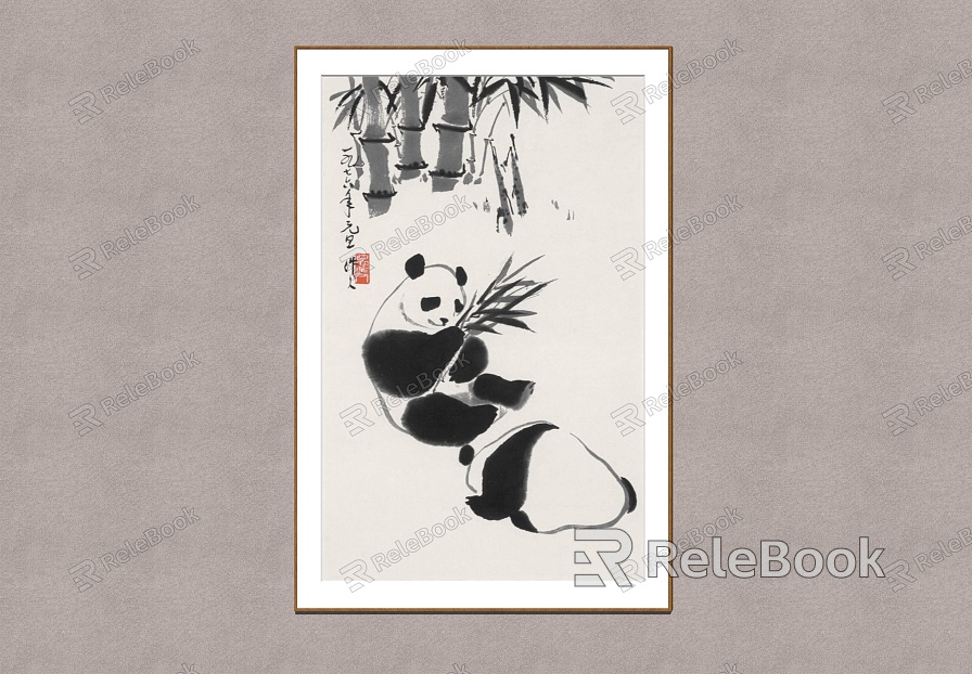 New Chinese Animal Painting Wu Zuoren Panda Eating Bamboo model