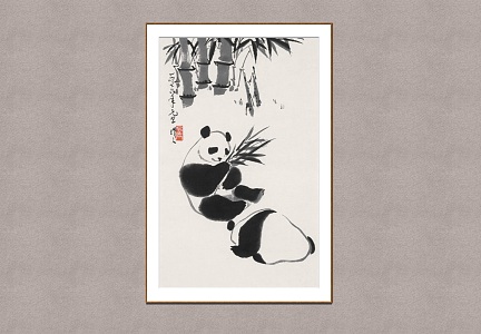 New Chinese Animal Painting Wu Zuoren Panda Eating Bamboo 3d model