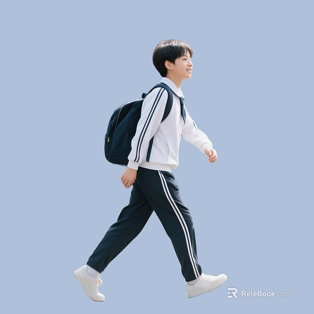 Students in School Uniforms Walking with Backpacks White Jackets and Dark Pants 3d model 