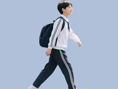 Students in School Uniforms Walking with Backpacks White Jackets and Dark Pants 3d model