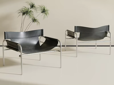 Modern Minimalist Black Leather Single Sofa With Sleek Stainless Steel Frame For Living Room Decor 3d model