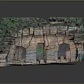 Natural Rock Scenery Structure With Green Foliage Covered Surfaces And Stone Slab Floor