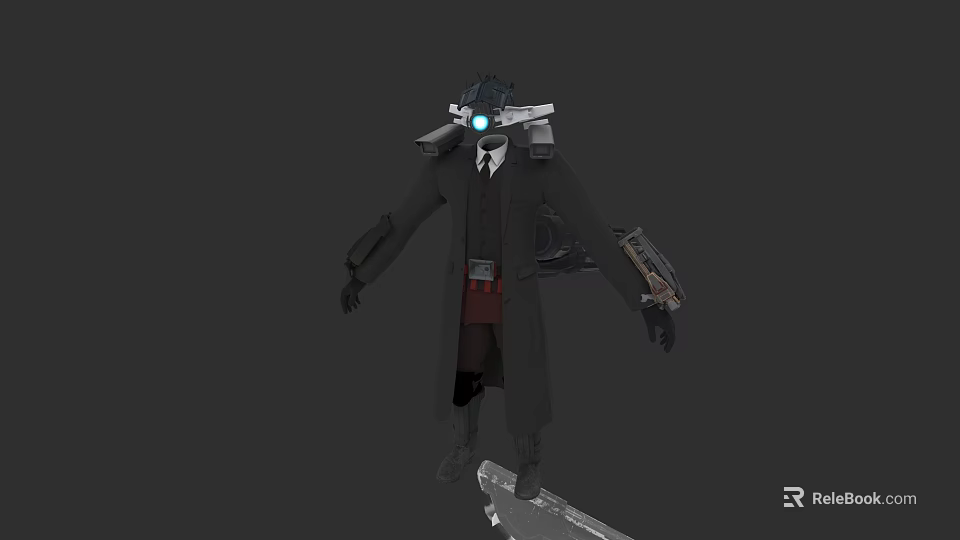 Game Fictional Character With Mechanical Helmet Glowing Light Long Coat And Tech Elements 3d model 