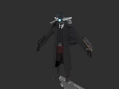 Game Fictional Character With Mechanical Helmet Glowing Light Long Coat And Tech Elements 3d model