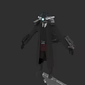 Game Fictional Character With Mechanical Helmet Glowing Light Long Coat And Tech Elements