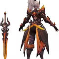 Fantasy Game Character In Black Orange Armor With Giant Sword