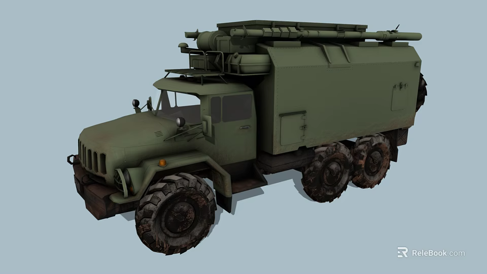 Army Green Military Truck with Multiple Wheels and Heavy Duty Cargo Gear 3d model 