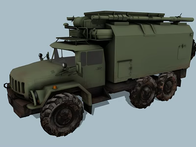 Army Green Military Truck with Multiple Wheels and Heavy Duty Cargo Gear 3d model