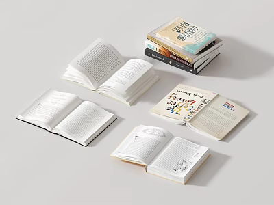 Open Books And Stacked Magazines Spread Out On Table With Reading Materials 3d model