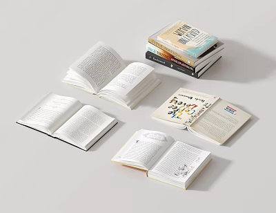 Open Books And Stacked Magazines Spread Out On Table With Reading Materials 3d model