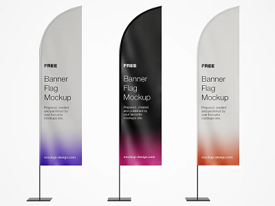 Free Three Banner Flag Mockup Set with Gradient Colors and Design Elements 3d model