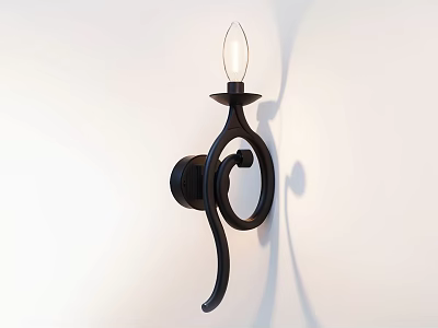 Black Spiral Design Wall Sconce with Transparent Lampshade and Soft Light Shadow on White Wall 3d model