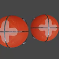 Red and White Hot Air Balloons With Metal Frames And Suspended Equipment Against Black Background