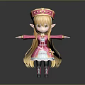 Game Movie Character In Pink Outfit Cross Hat Blonde Hair Elf Ears Outstretched Arms