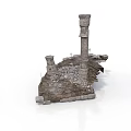 Ancient Historical Ruins Structure With Tall Stone Column And Scattered Blocks 3d model