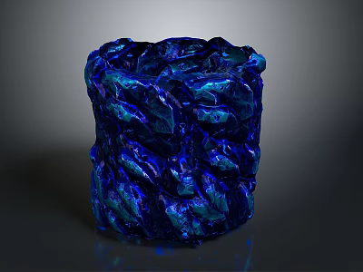 Shiny Blue Decorative Cylinder With Unique Textured Wavy Surface Design 3d model