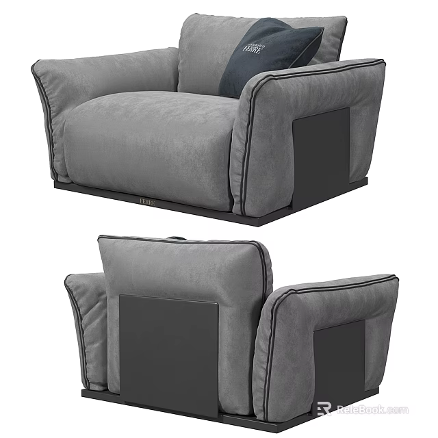 Modern Gray Upholstered Single Sofa With Structured Back And Seam Details 3d model