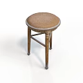 Round Padded Seat Stool With Wooden Legs And Classic Cross Support Design