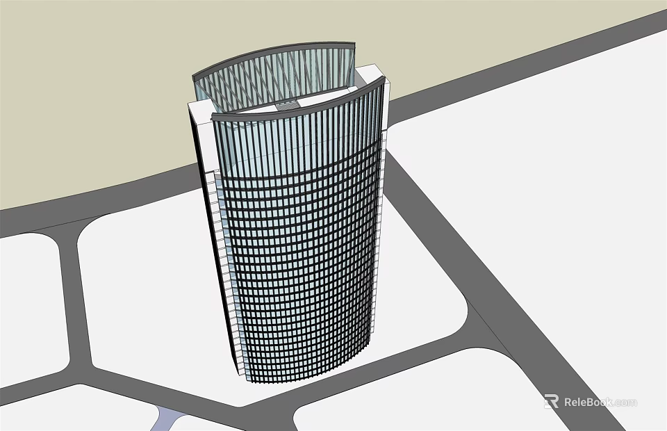 Modern High Rise Office Building With Grid Windows And Unique Urban Design 3d model 